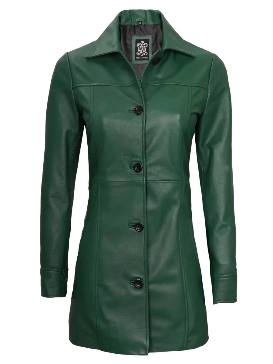 Kandis Women's Green Real Leather Car Coat - Vox Leather