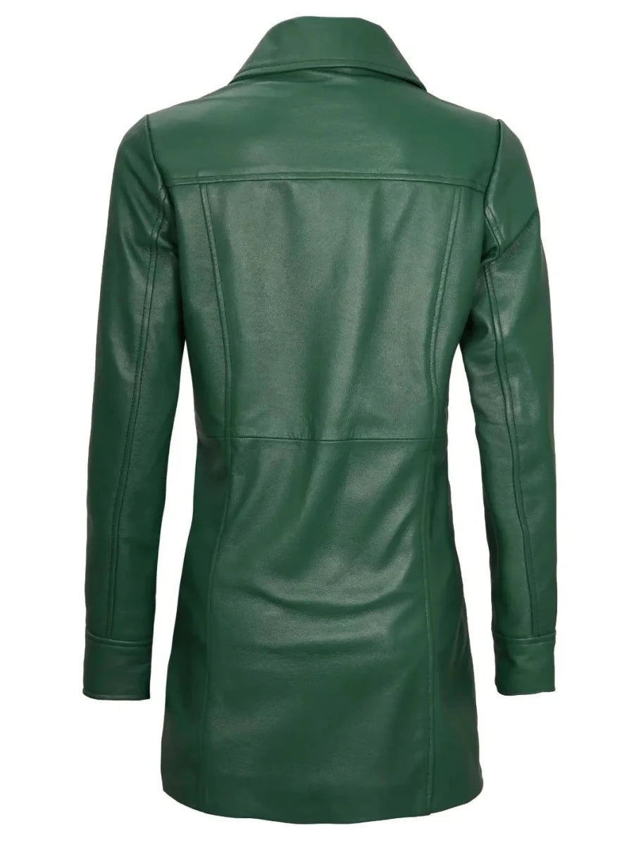 Kandis Women's Green Real Leather Car Coat - Vox Leather