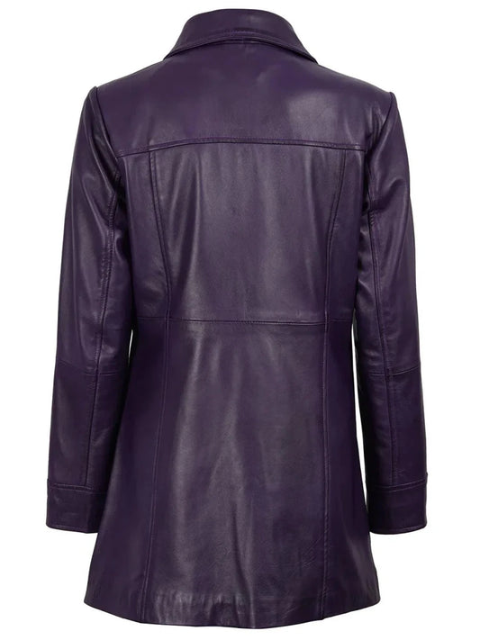 Kandis Women's Leather Purple 3/4 Length Car Coat - Vox Leather
