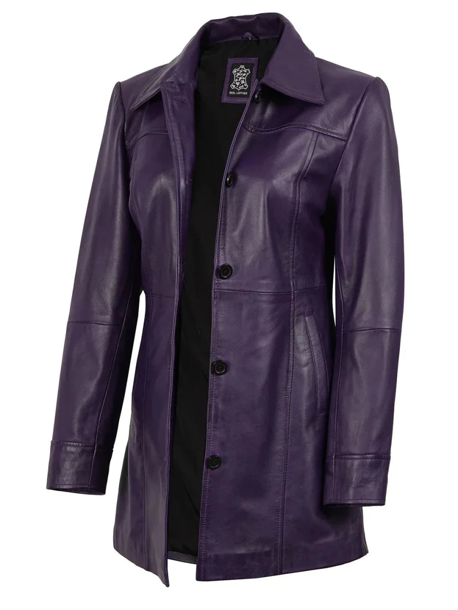 Kandis Women's Leather Purple 3/4 Length Car Coat - Vox Leather