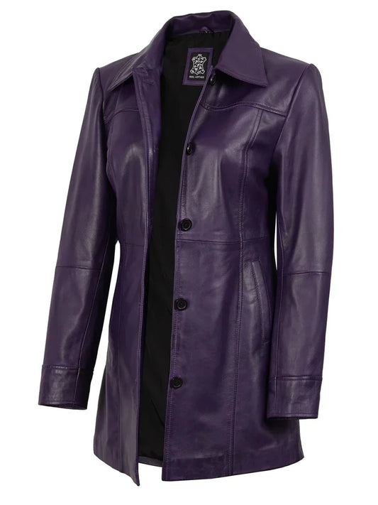 Kandis Women's Leather Purple 3/4 Length Car Coat - Vox Leather