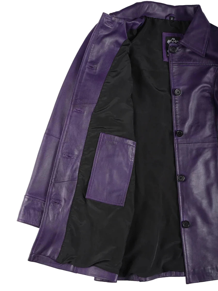 Kandis Women's Leather Purple 3/4 Length Car Coat - Vox Leather
