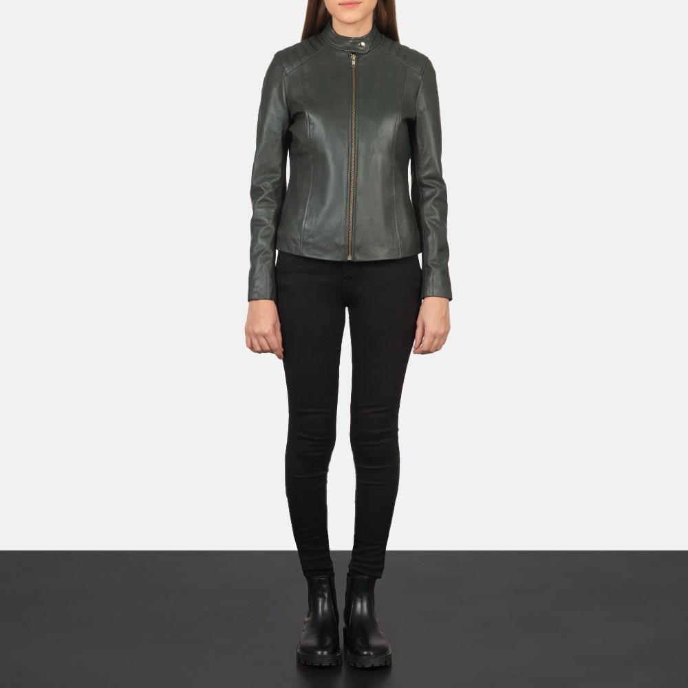 Kelsee Green Leather Biker Jacket - Vox Leather
