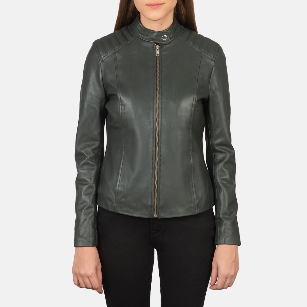 Kelsee Green Leather Biker Jacket - Vox Leather