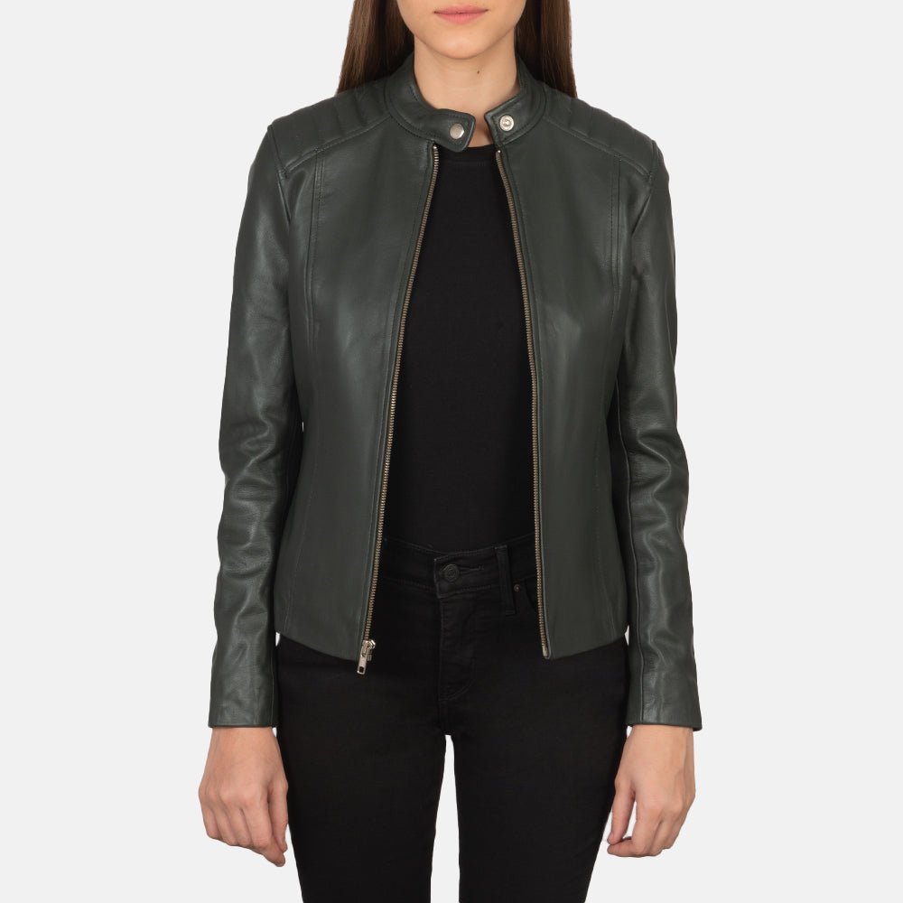 Kelsee Green Leather Biker Jacket - Vox Leather