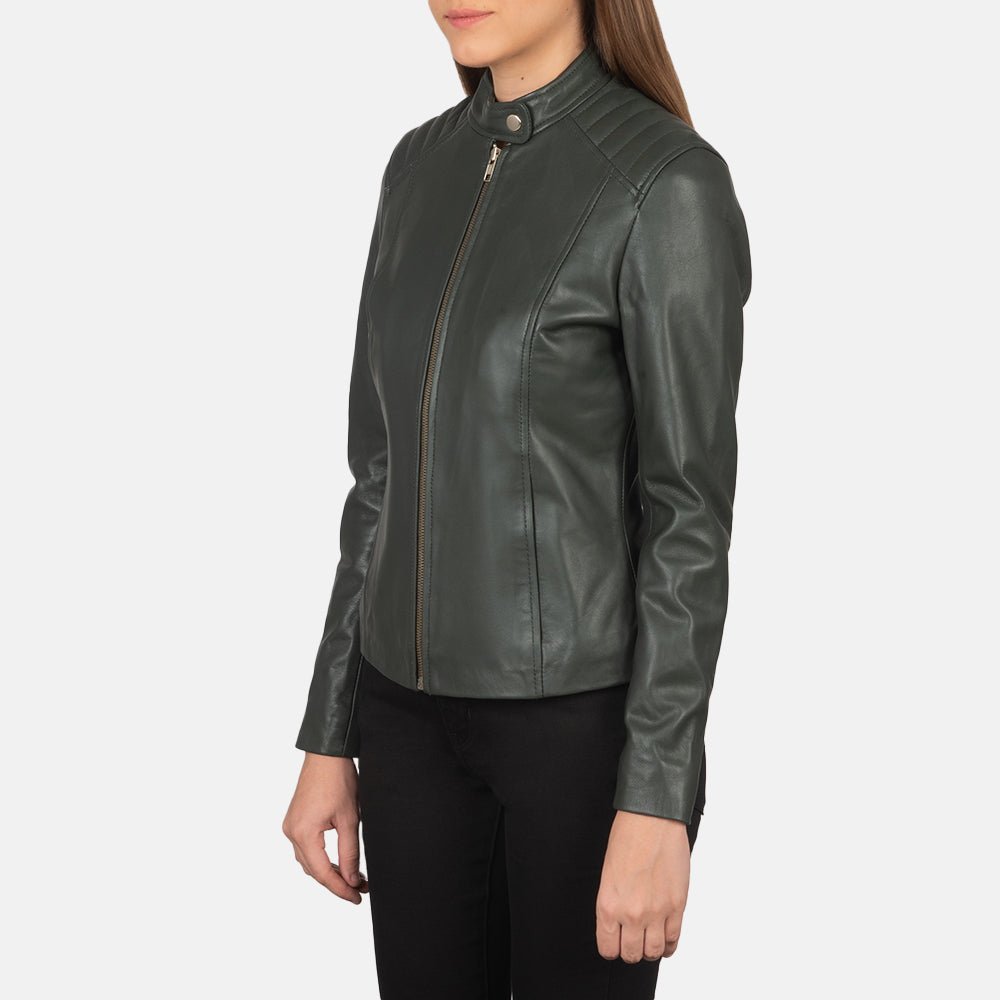 Kelsee Green Leather Biker Jacket - Vox Leather