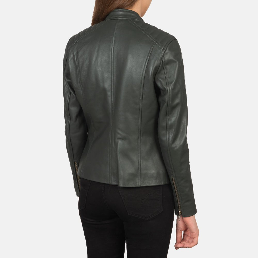 Kelsee Green Leather Biker Jacket - Vox Leather