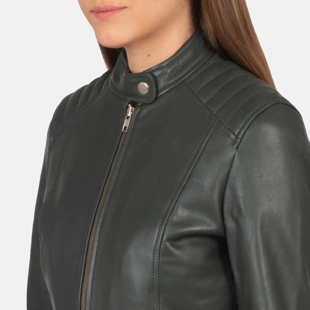 Kelsee Green Leather Biker Jacket - Vox Leather