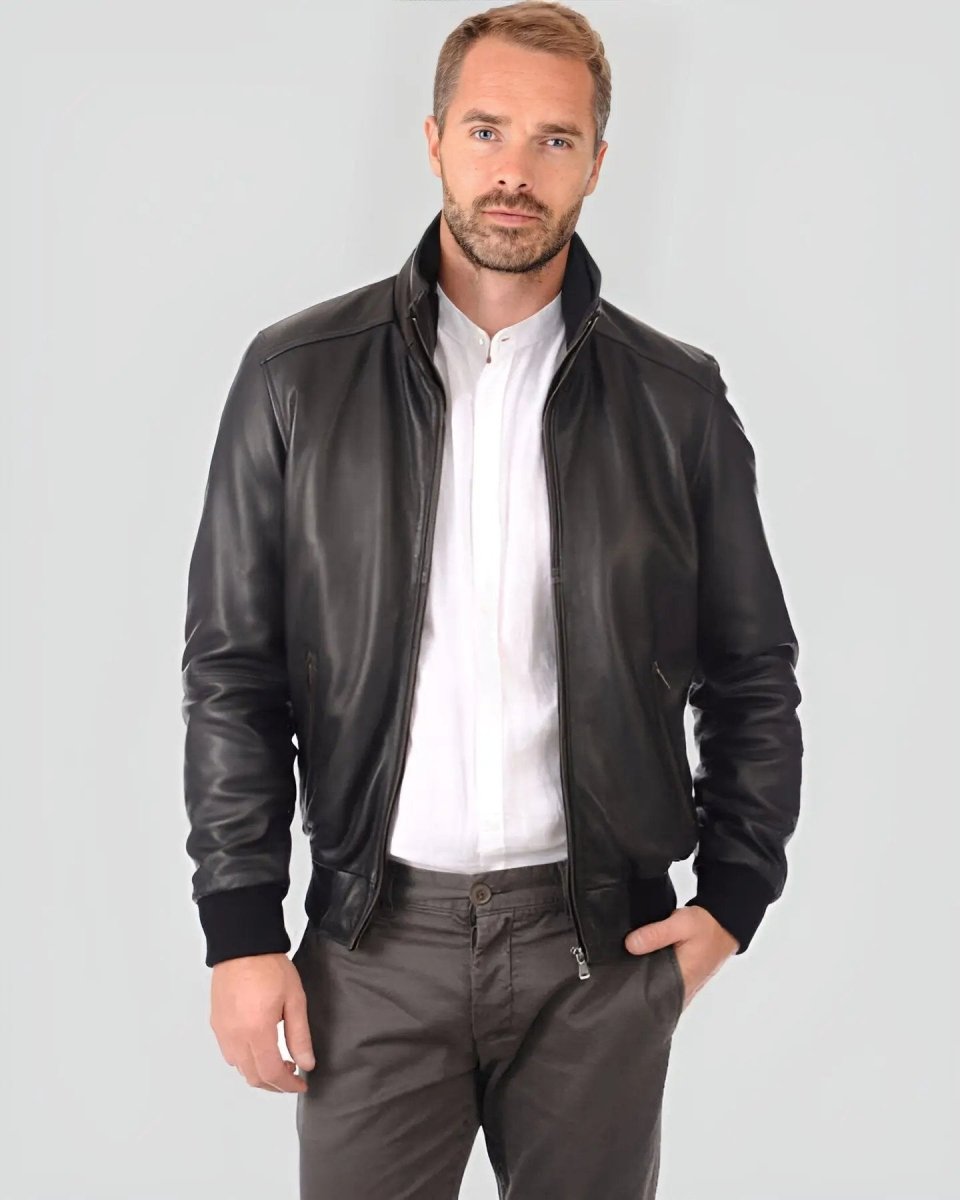 Kian Black Bomber Leather Jacket - Vox Leather
