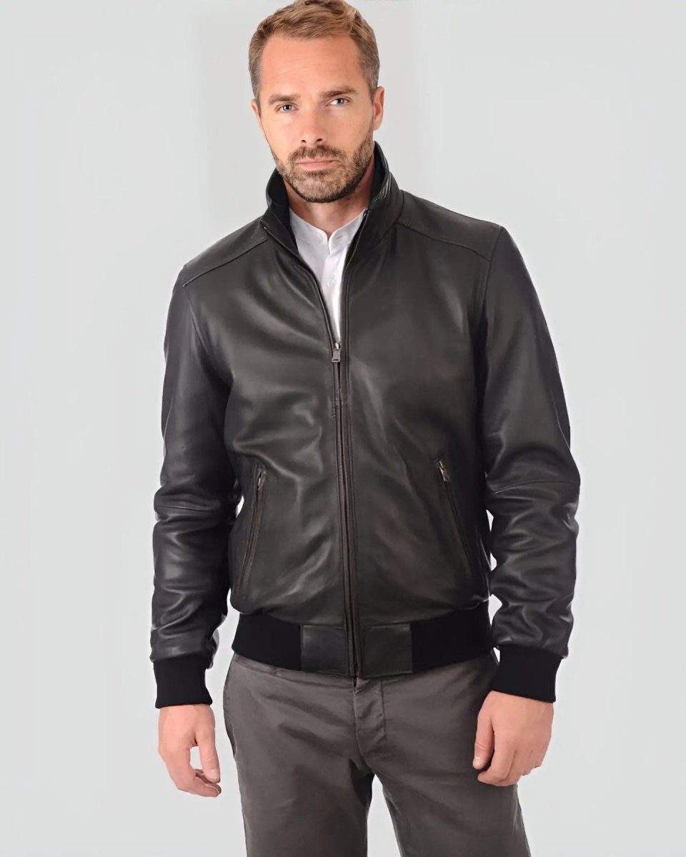 Kian Black Bomber Leather Jacket - Vox Leather
