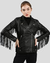 Kiana Black Biker Fringes Leather Jacket - Rare Leather