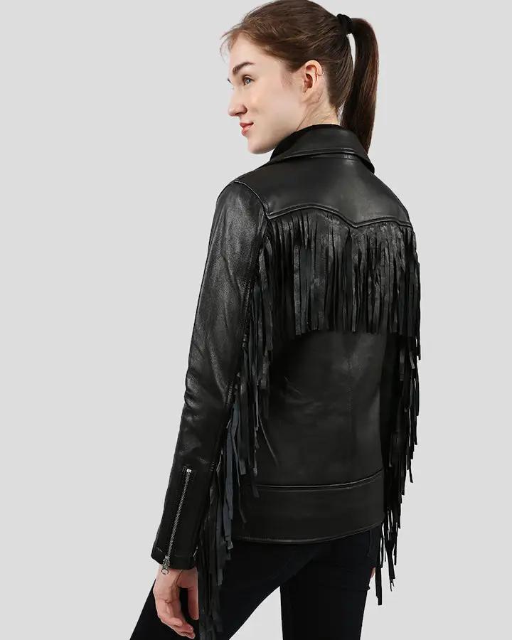 Kiana Black Biker Fringes Leather Jacket - Rare Leather