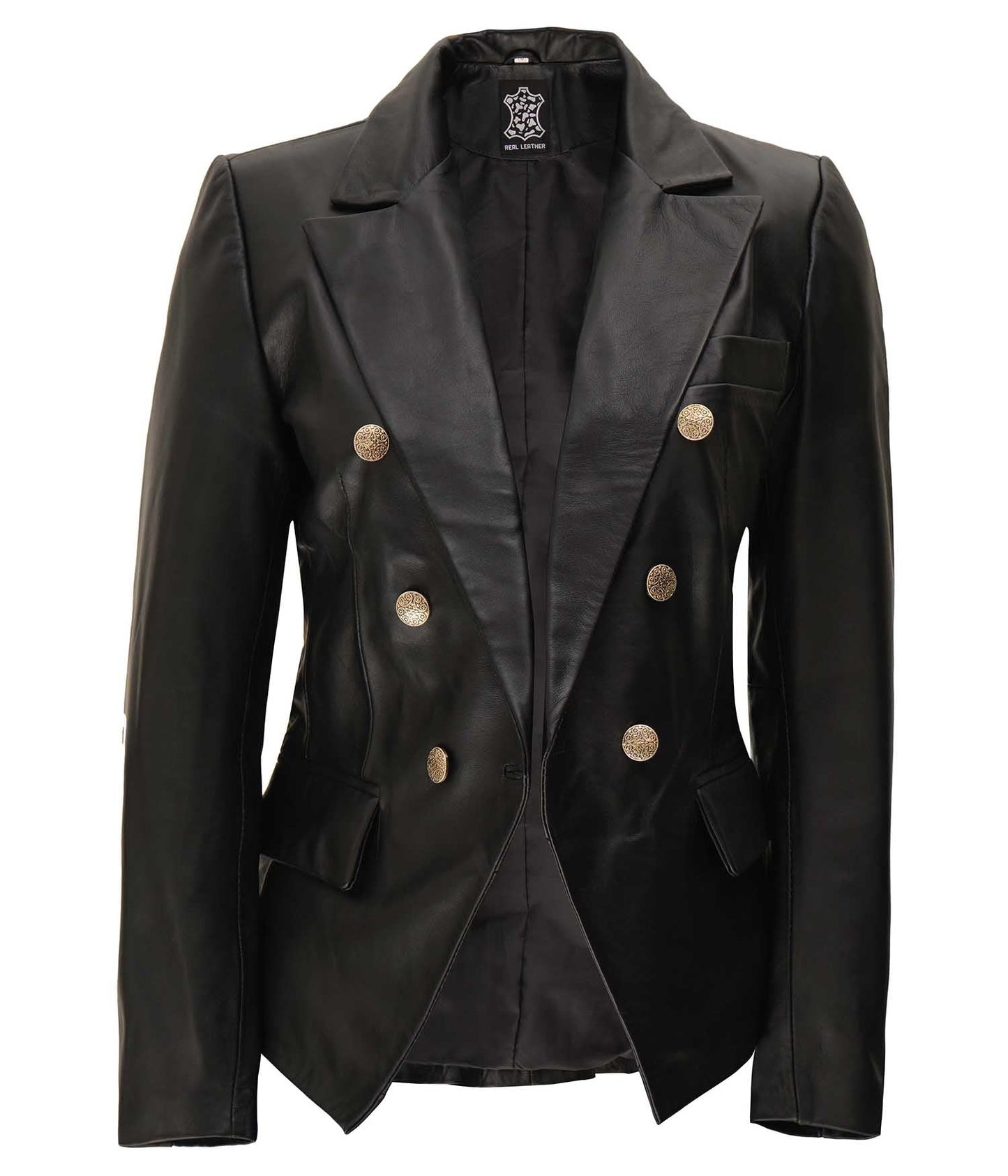 Kim Women's Black Double Breasted Leather Blazer Jacket - Rare Leather