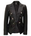 Kim Women's Black Double Breasted Leather Blazer Jacket - Vox Leather
