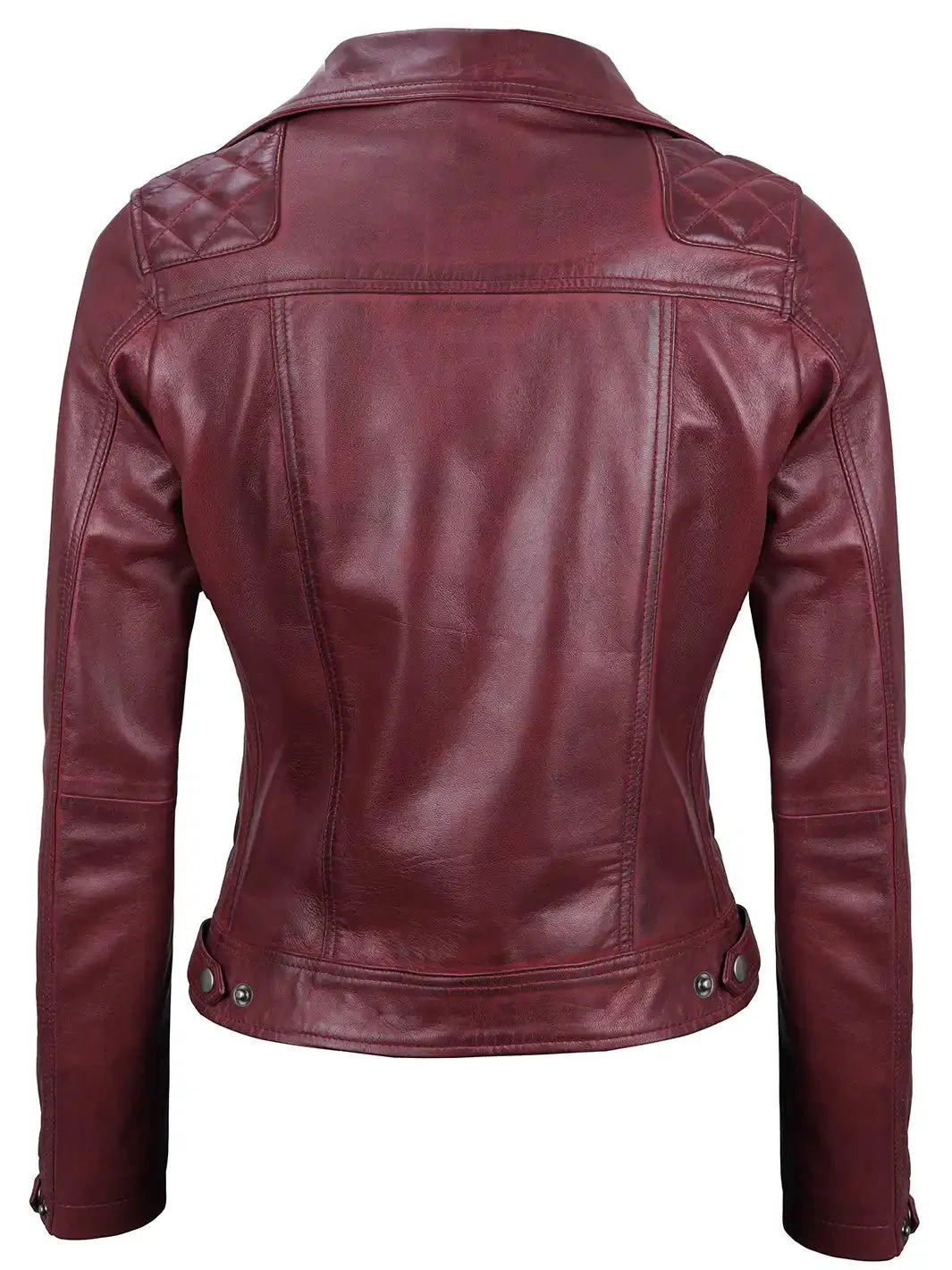 Kimberley Women's Asymmetrical Burgundy Quilted Moto Leather Jacket - Rare Leather