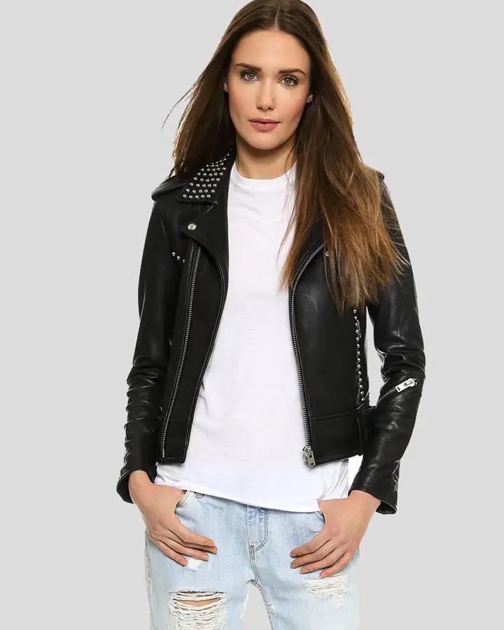 Kimora Black Studded Leather Jacket - Vox Leather