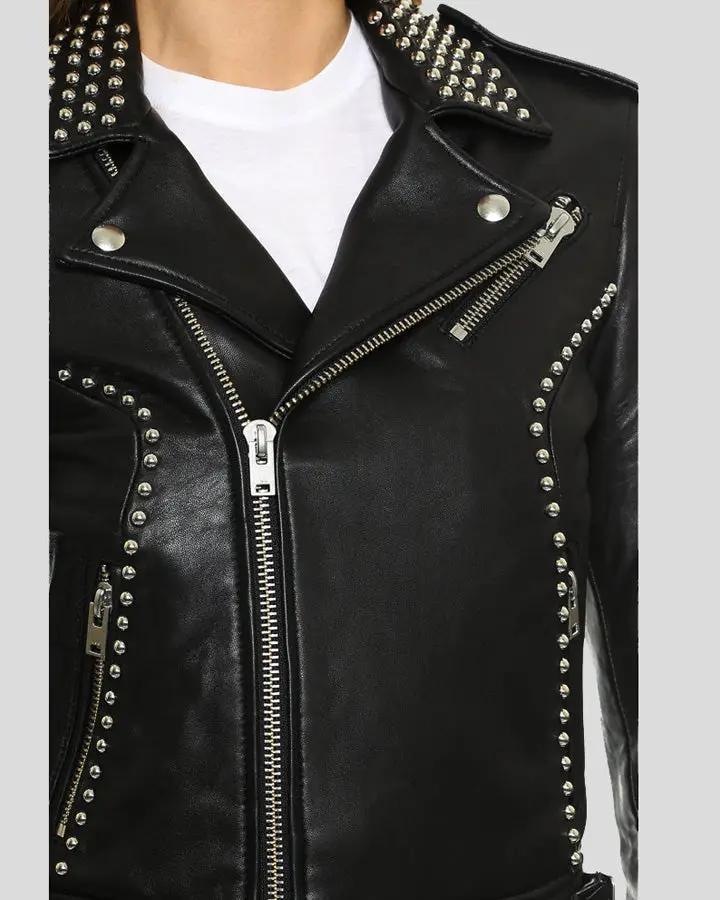 Kimora Black Studded Leather Jacket - Vox Leather