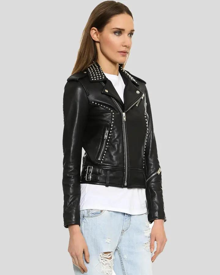Kimora Black Studded Leather Jacket - Vox Leather