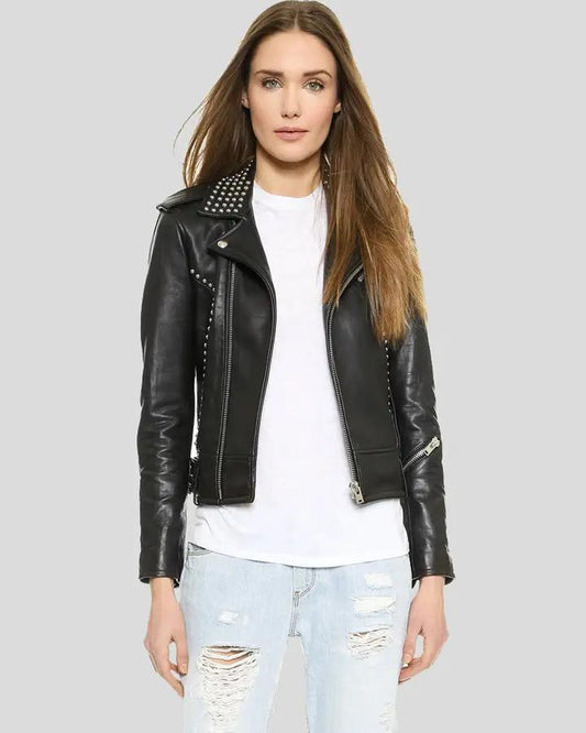 Kimora Black Studded Leather Jacket - Vox Leather
