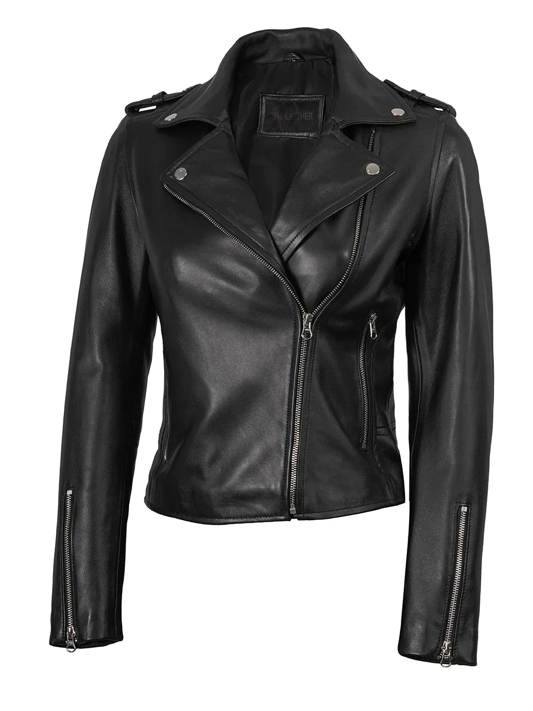 Kirsten Women's Black Asymmetrical Leather Motorcycle Jacket - Rare Leather