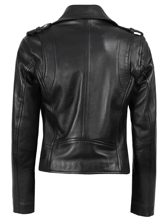 Kirsten Women's Black Asymmetrical Leather Motorcycle Jacket - Rare Leather