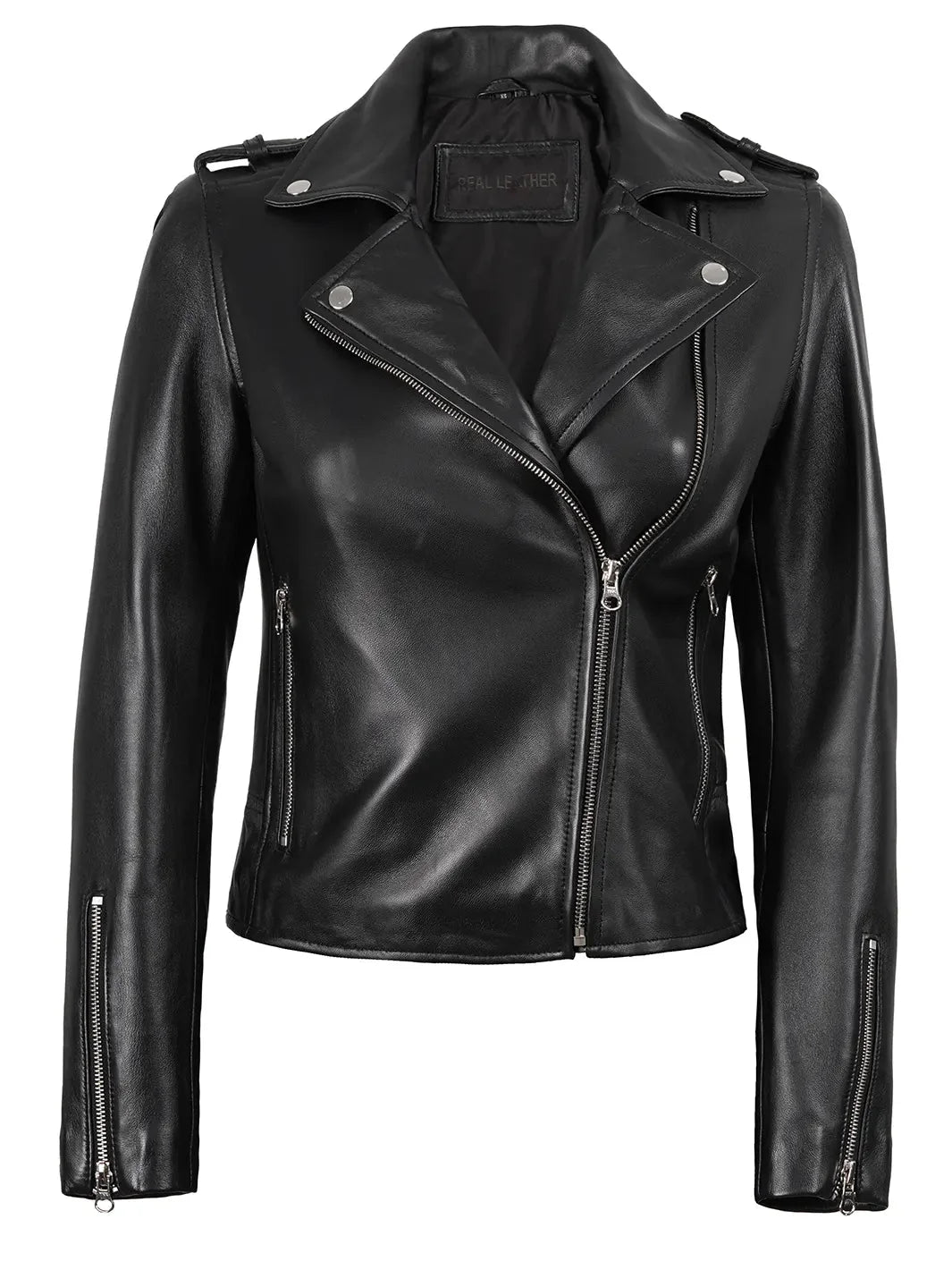 Kirsten Women's Black Asymmetrical Leather Motorcycle Jacket - Rare Leather