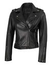 Kirsten Women's Black Asymmetrical Leather Motorcycle Jacket - Vox Leather