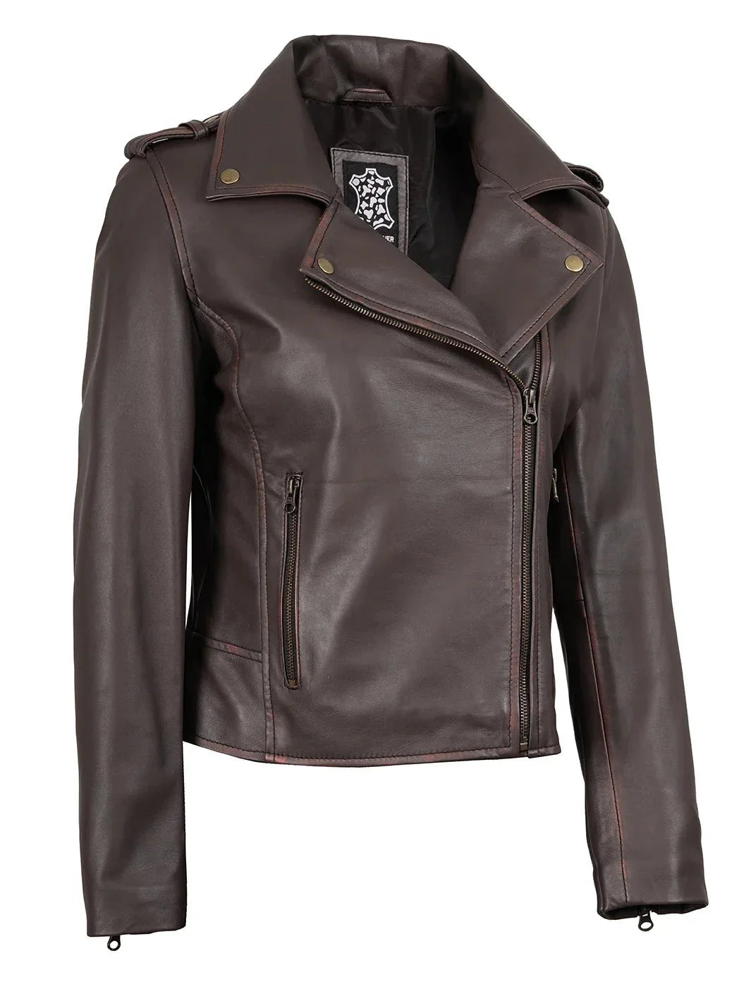 Kirsten Womens Dark Brown Asymmetrical Leather Motorcycle Jacket - Rare Leather