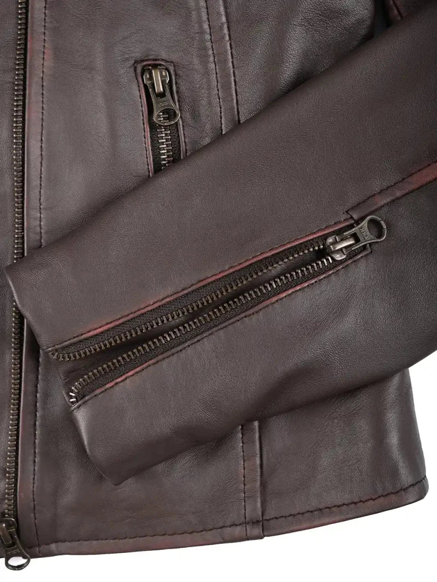 Kirsten Womens Dark Brown Asymmetrical Leather Motorcycle Jacket - Vox Leather