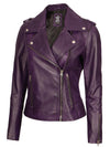 Kirsten Women's Purple Asymmetrical Motorcycle Leather Jacket - Rare Leather