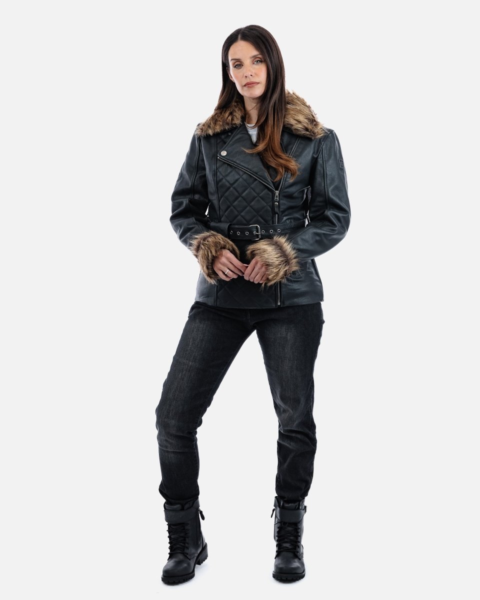Lancer Ladies Black Leather Motorcycle Jacket - Vox Leather