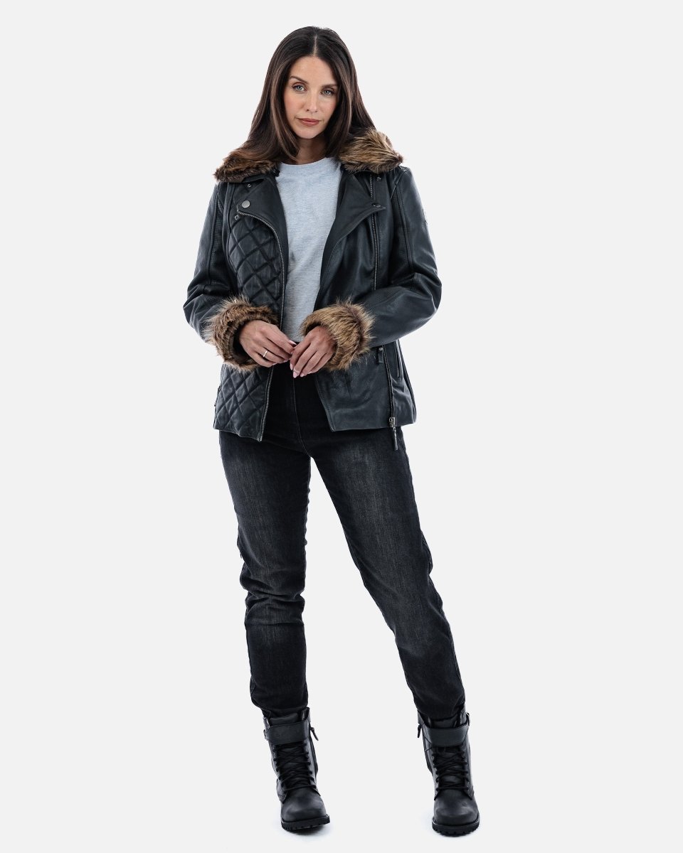 Lancer Ladies Black Leather Motorcycle Jacket - Vox Leather