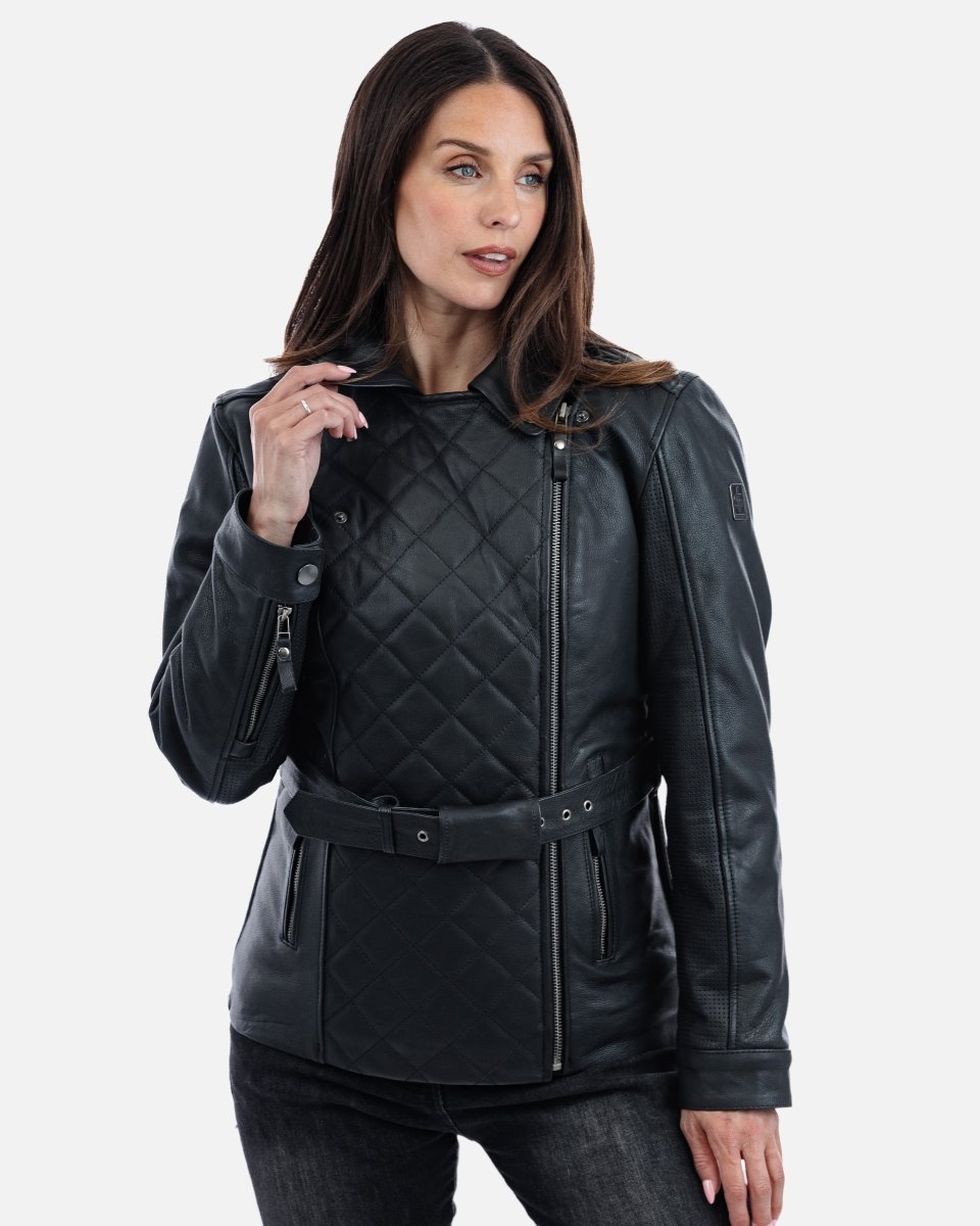 Lancer Ladies Black Leather Motorcycle Jacket - Vox Leather