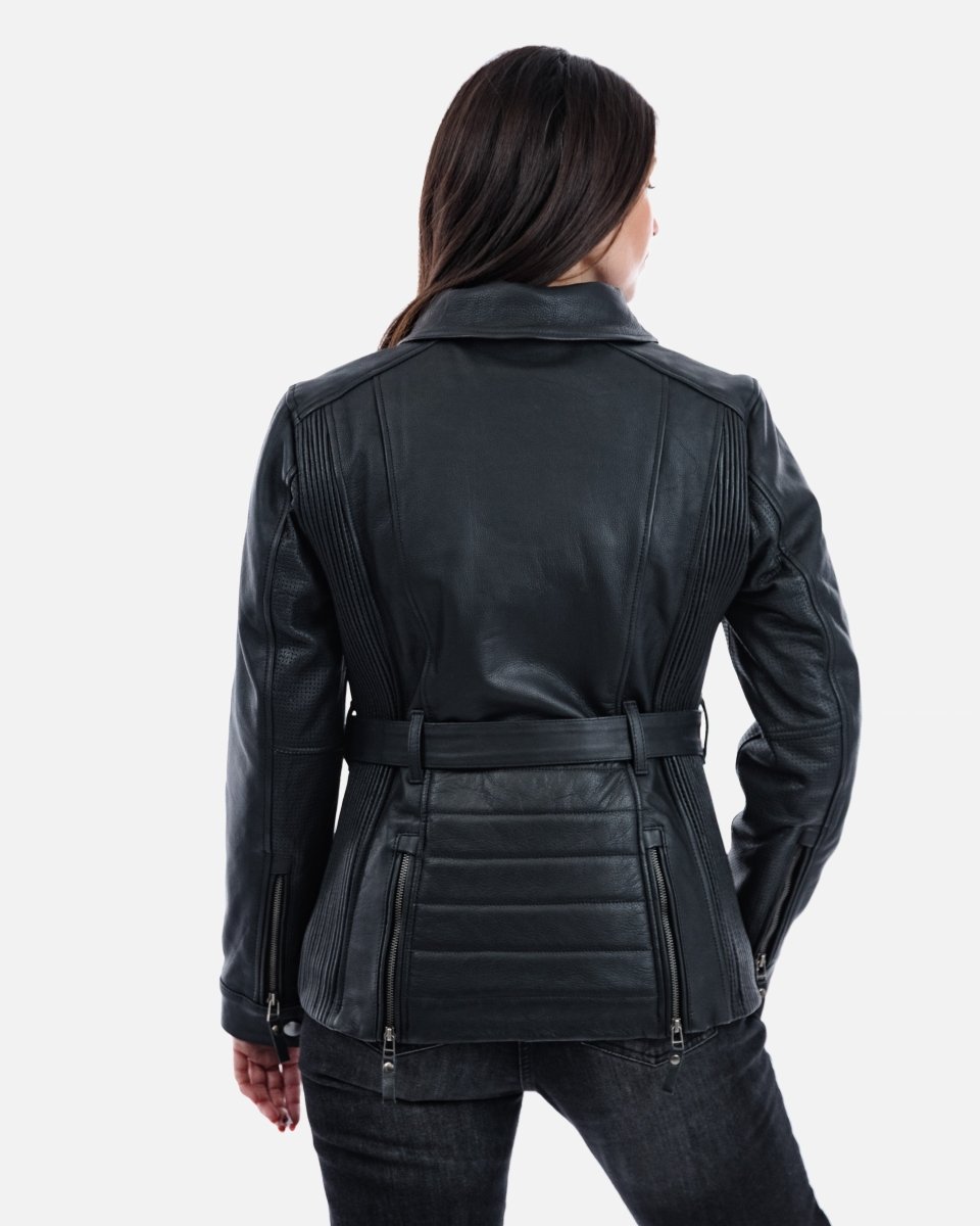 Lancer Ladies Black Leather Motorcycle Jacket - Vox Leather