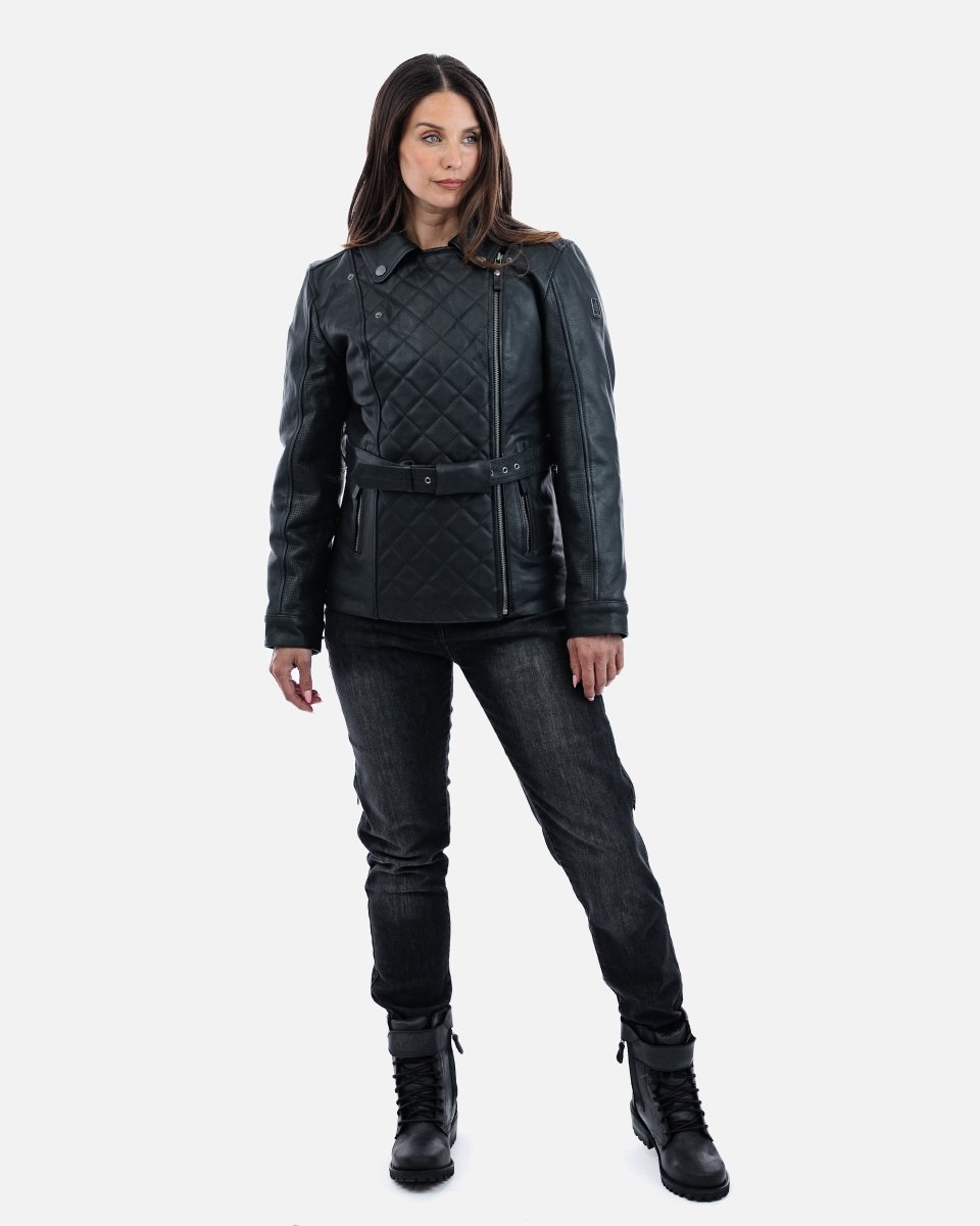 Lancer Ladies Black Leather Motorcycle Jacket - Vox Leather