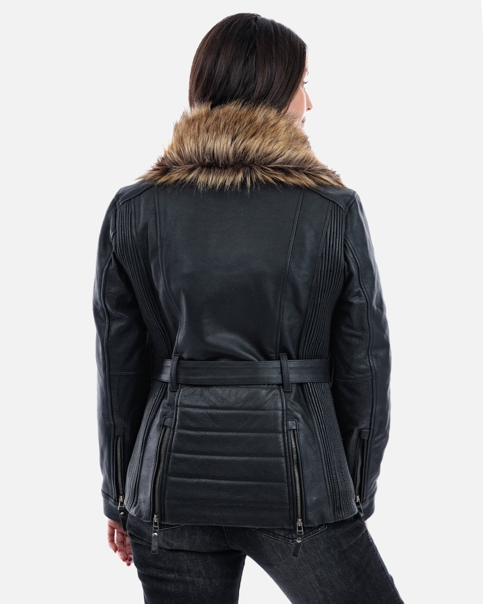 Lancer Ladies Black Leather Motorcycle Jacket - Vox Leather