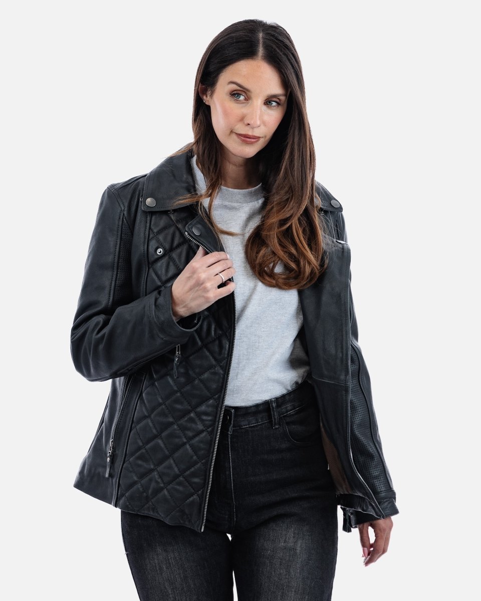 Lancer Ladies Black Leather Motorcycle Jacket - Vox Leather