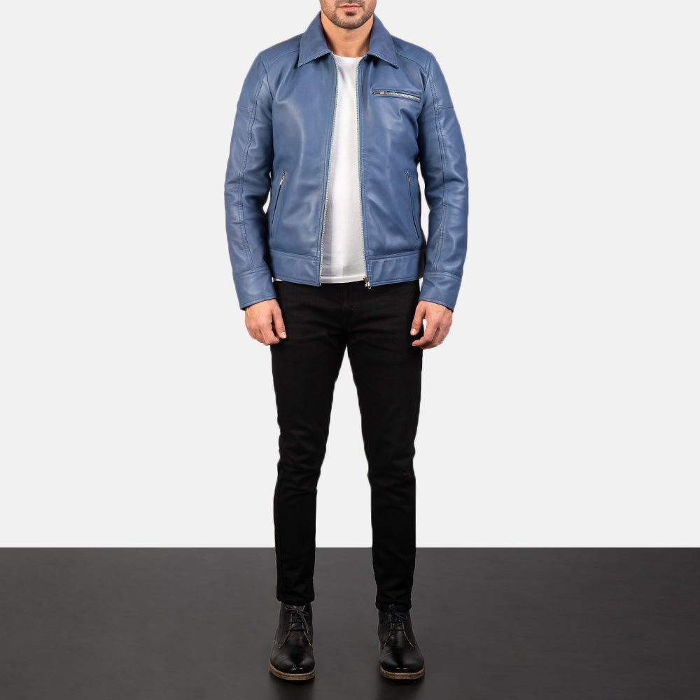Lavendard Blue Leather Biker Jacket - Vox Leather