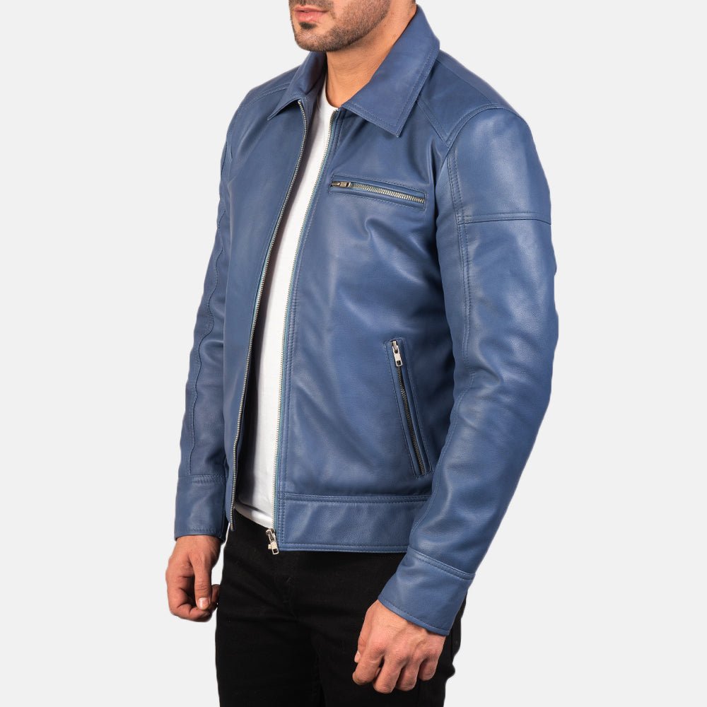 Lavendard Blue Leather Biker Jacket - Vox Leather