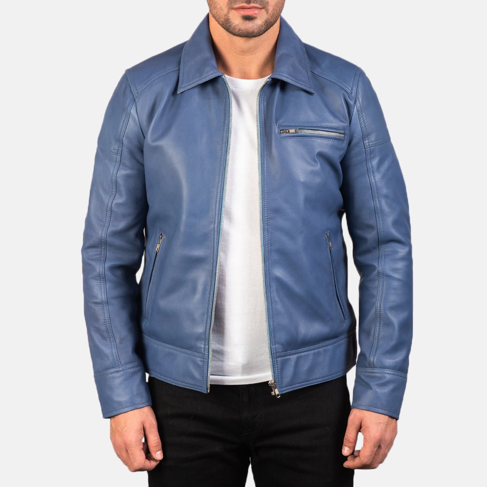 Lavendard Blue Leather Biker Jacket - Vox Leather