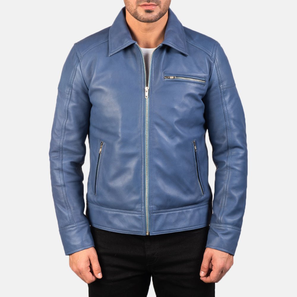 Lavendard Blue Leather Biker Jacket - Vox Leather