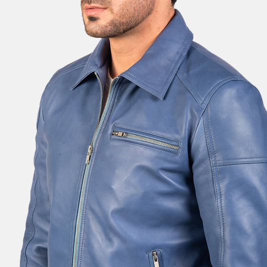 Lavendard Blue Leather Biker Jacket - Vox Leather