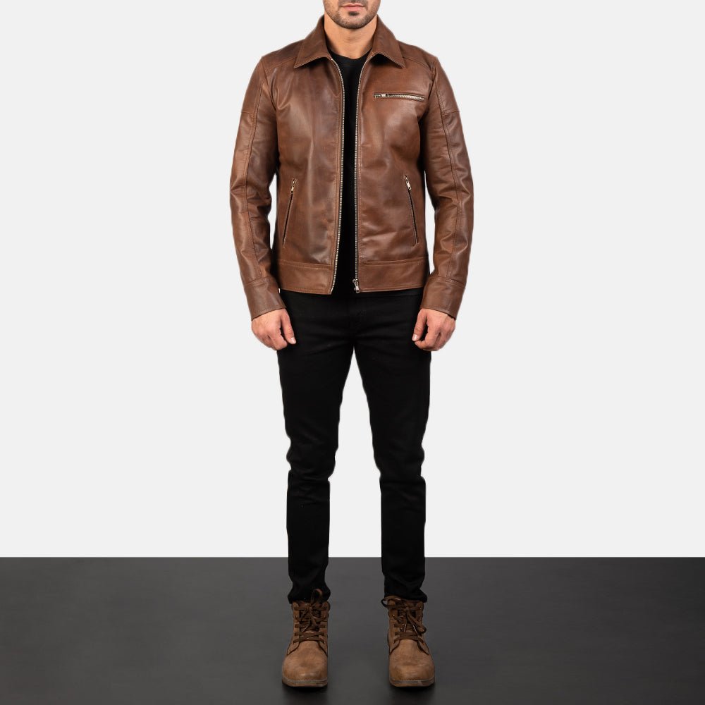 Lavendard Brown Leather Biker Jacket - Vox Leather