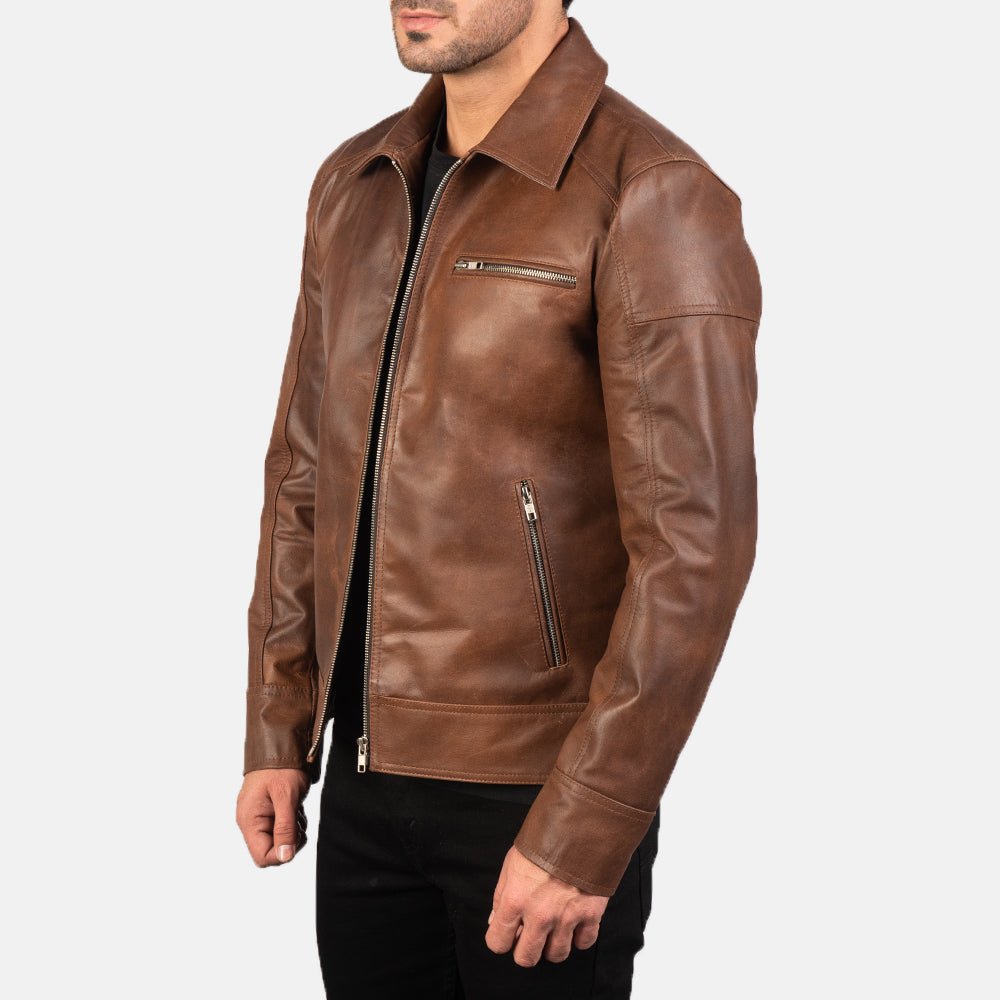 Lavendard Brown Leather Biker Jacket - Vox Leather