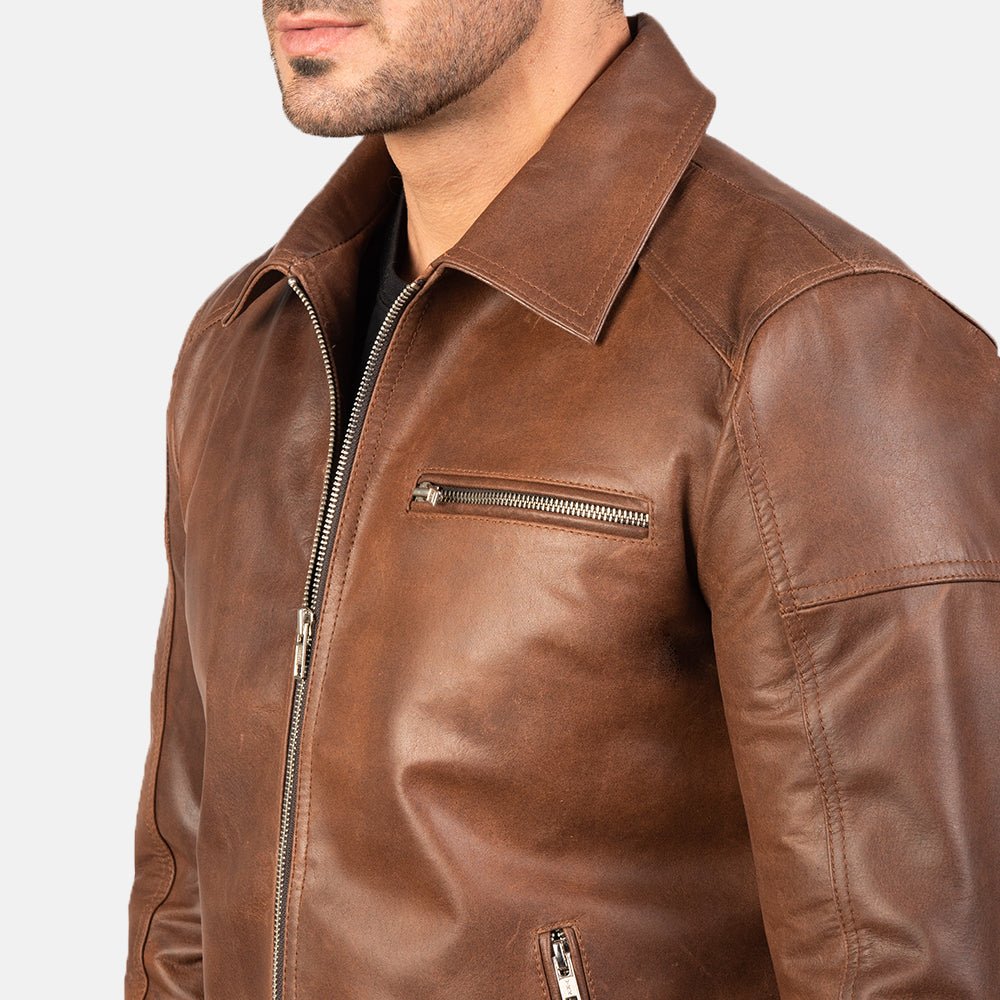 Lavendard Brown Leather Biker Jacket - Vox Leather