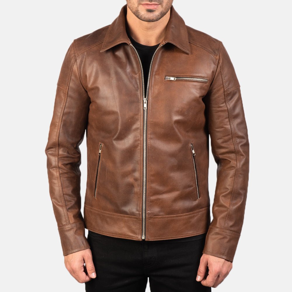 Lavendard Brown Leather Biker Jacket - Vox Leather