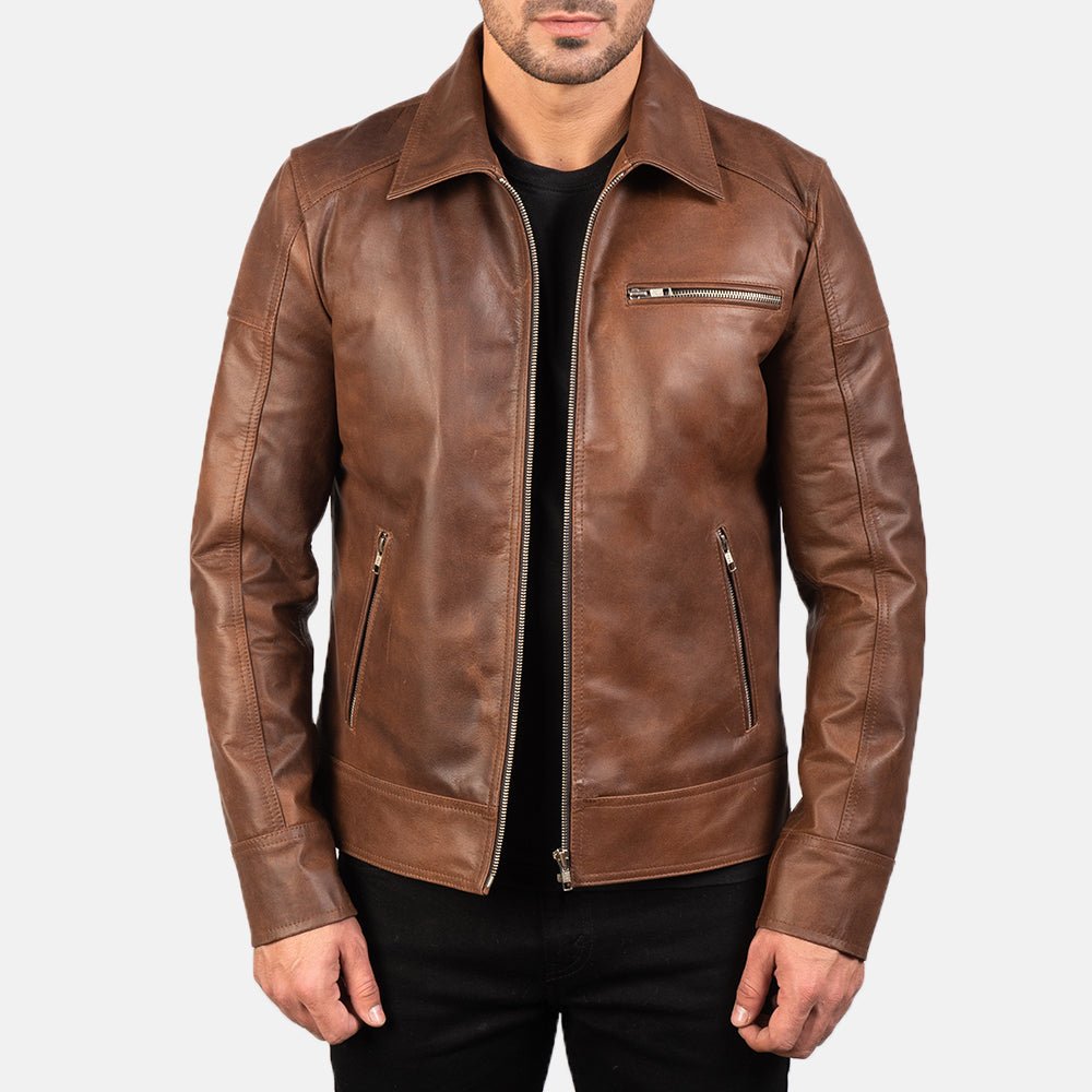 Lavendard Brown Leather Biker Jacket - Vox Leather