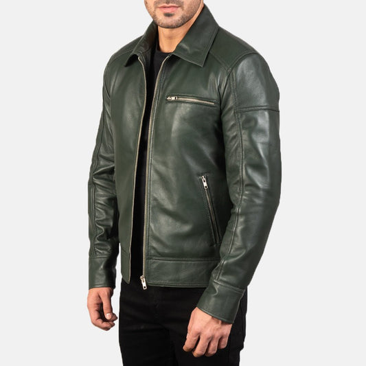 Lavendard Green Leather Biker Jacket - Rare Leather