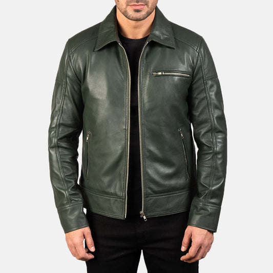 Lavendard Green Leather Biker Jacket - Vox Leather