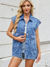 Leopard Button Up Cap Sleeve Denim Jacket - Rare Leather